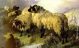 George W. Horlor Canvas Paintings - Highland Scene with Sheep and Grouse